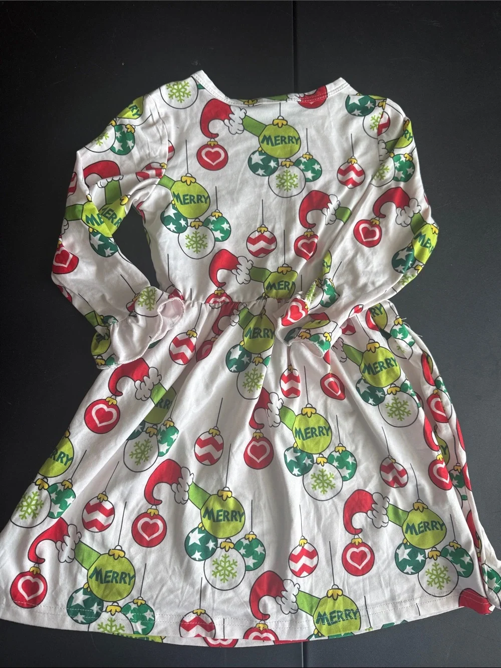 Girls' Merry Ornament Holiday Dress - White with Red & Green